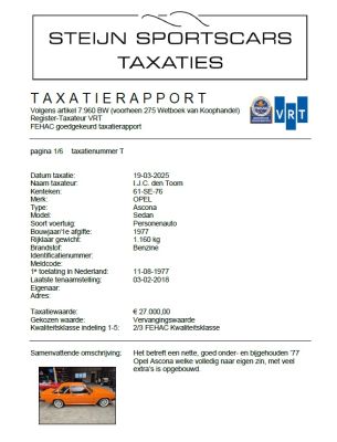 Oranje Opel Ascona B 2.5CIH met 212PK